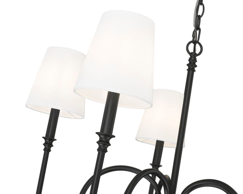 Z-Lite Jisele 30" 5-Light Matte Black Steel Frame White Linen Shade Chandelier