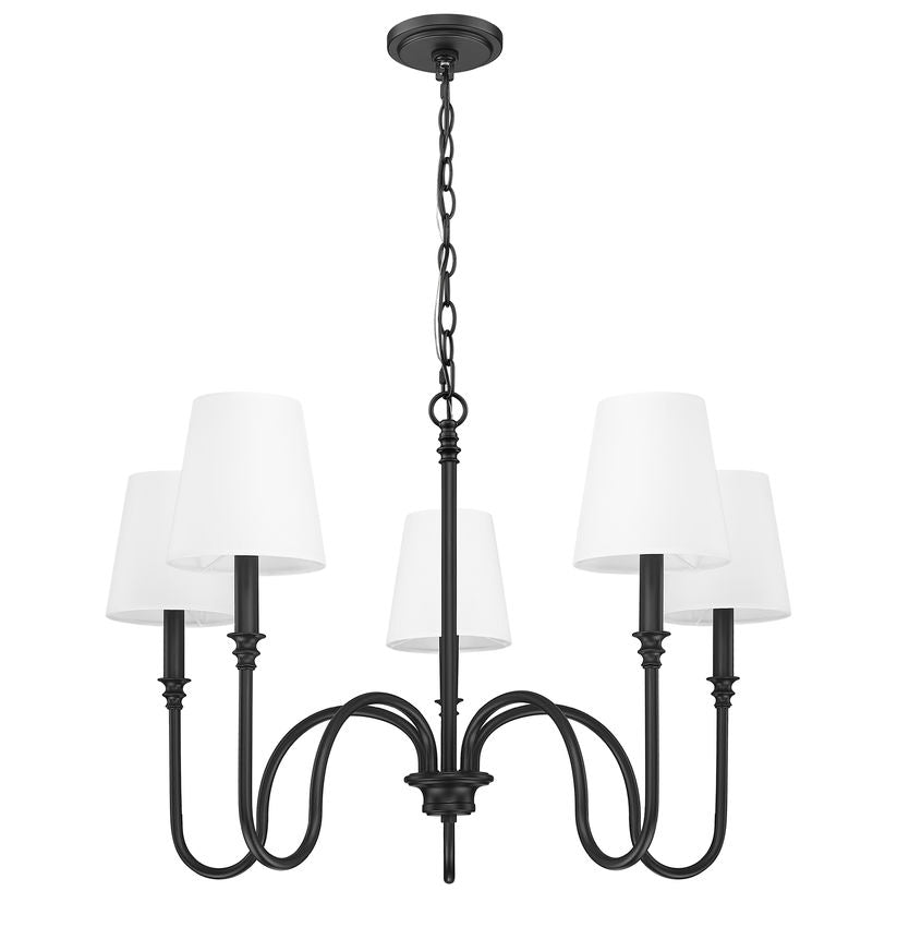 Z-Lite Jisele 30" 5-Light Matte Black Steel Frame White Linen Shade Chandelier
