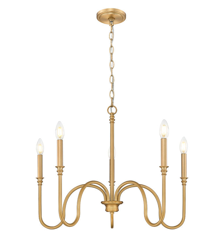 Z-Lite Jisele 30" 5-Light Rubbed Brass Steel Frame White Linen Shade Chandelier