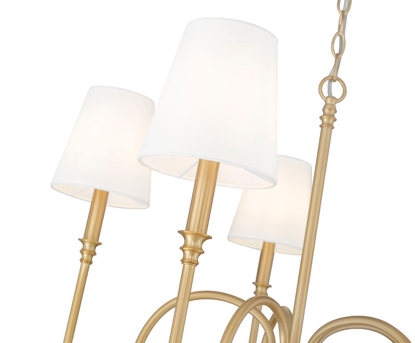 Z-Lite Jisele 30" 5-Light Rubbed Brass Steel Frame White Linen Shade Chandelier