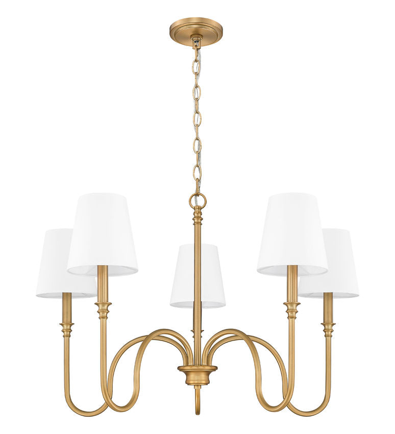 Z-Lite Jisele 30" 5-Light Rubbed Brass Steel Frame White Linen Shade Chandelier