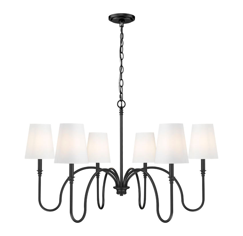 Z-Lite Jisele 42" 6-Light Matte Black Steel Frame White Linen Shade Chandelier