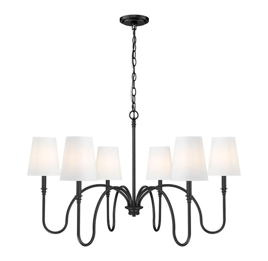 Z-Lite Jisele 42" 6-Light Matte Black Steel Frame White Linen Shade Chandelier