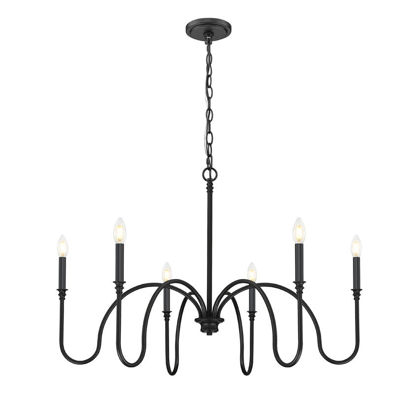 Z-Lite Jisele 42" 6-Light Matte Black Steel Frame White Linen Shade Chandelier