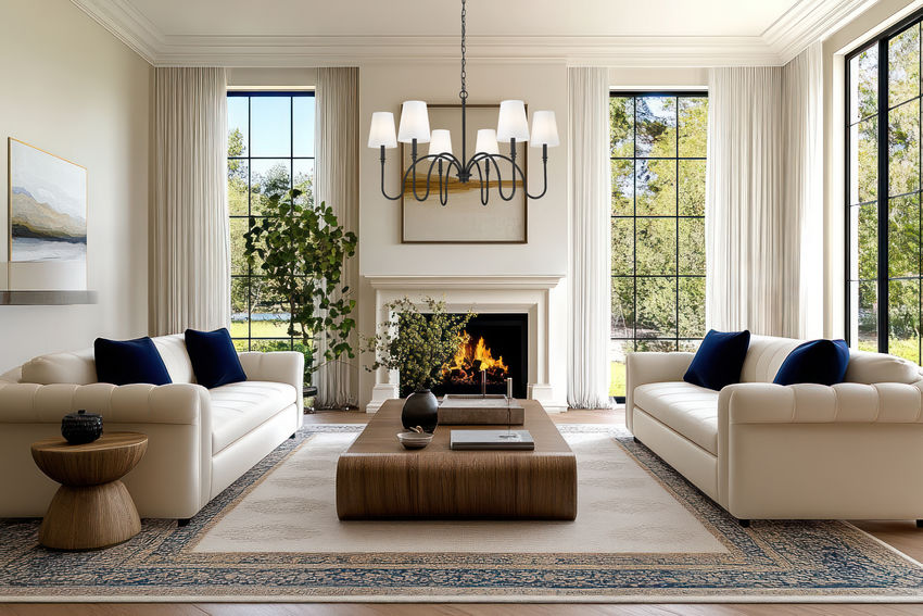 Z-Lite Jisele 42" 6-Light Matte Black Steel Frame White Linen Shade Chandelier