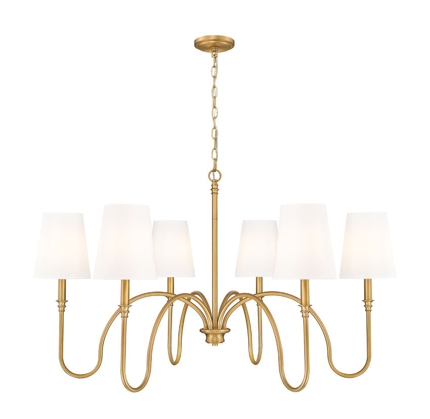 Z-Lite Jisele 42" 6-Light Rubbed Brass Steel Frame White Linen Shade Chandelier
