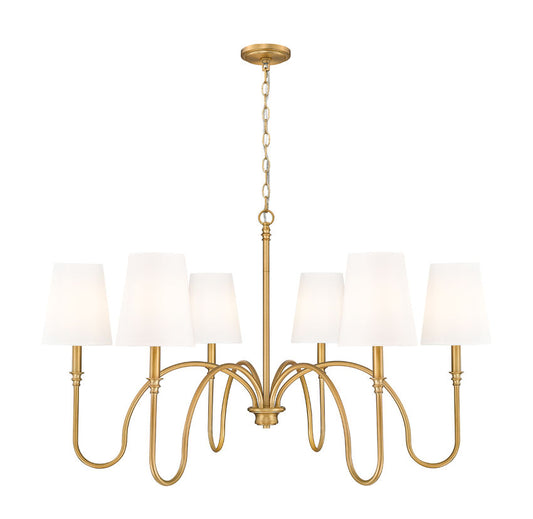 Z-Lite Jisele 42" 6-Light Rubbed Brass Steel Frame White Linen Shade Chandelier
