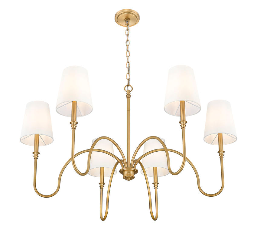 Z-Lite Jisele 42" 6-Light Rubbed Brass Steel Frame White Linen Shade Chandelier