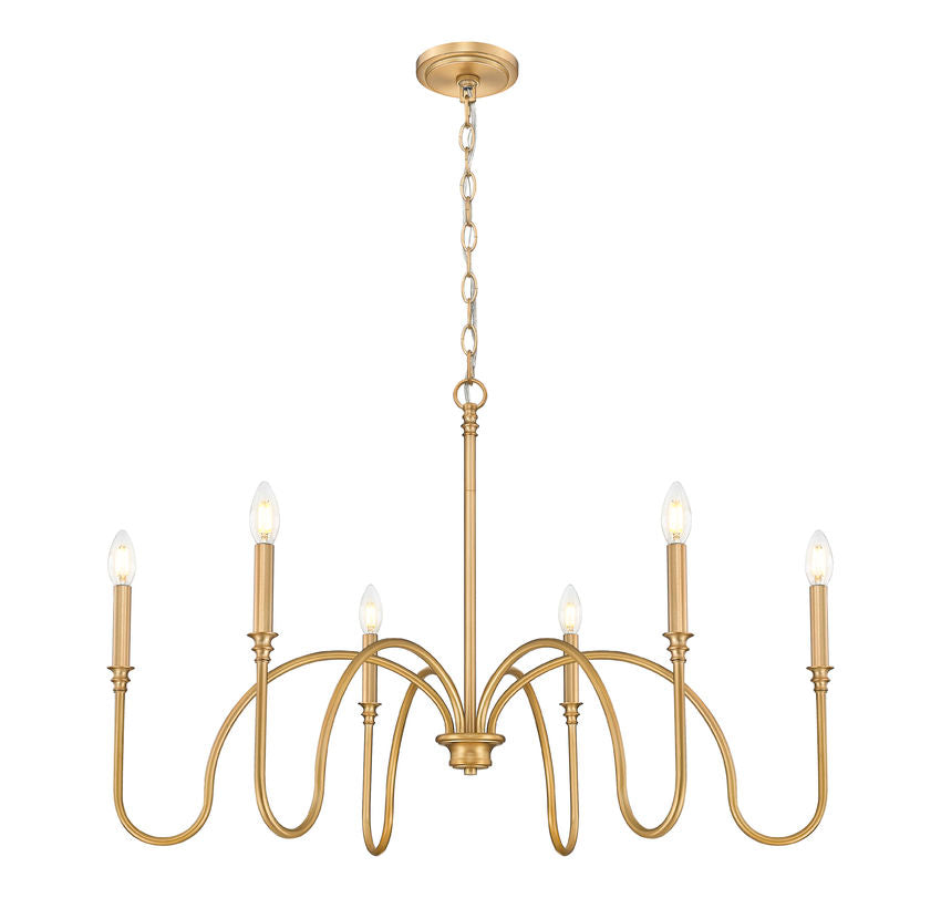 Z-Lite Jisele 42" 6-Light Rubbed Brass Steel Frame White Linen Shade Chandelier