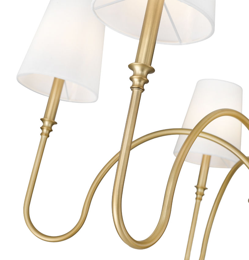 Z-Lite Jisele 42" 6-Light Rubbed Brass Steel Frame White Linen Shade Chandelier