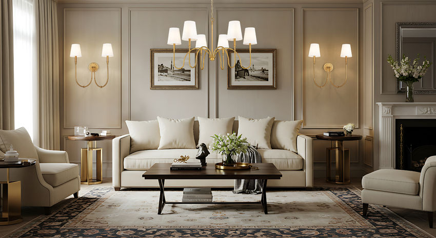 Z-Lite Jisele 42" 6-Light Rubbed Brass Steel Frame White Linen Shade Chandelier