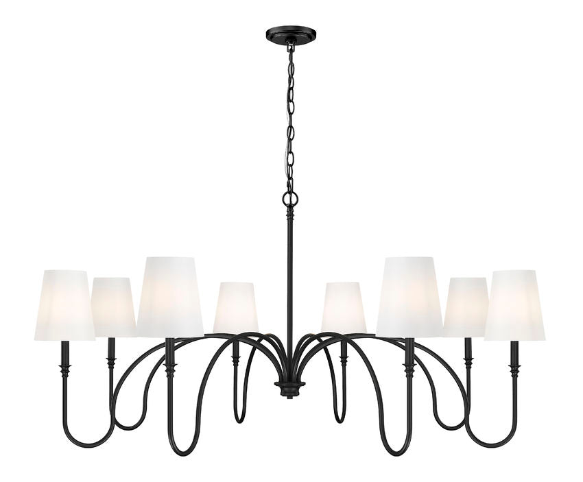 Z-Lite Jisele 59" 8-Light Matte Black Steel Frame White Linen Shade Chandelier