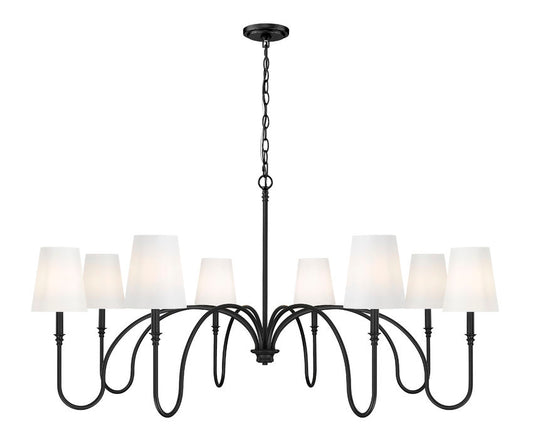 Z-Lite Jisele 59" 8-Light Matte Black Steel Frame White Linen Shade Chandelier