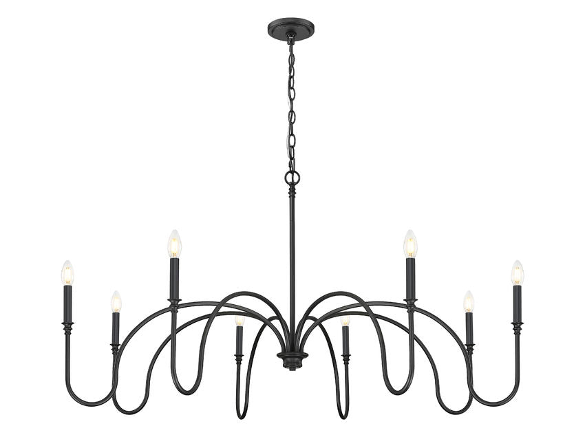 Z-Lite Jisele 59" 8-Light Matte Black Steel Frame White Linen Shade Chandelier