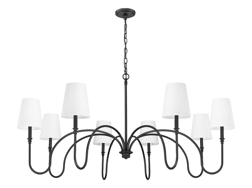 Z-Lite Jisele 59" 8-Light Matte Black Steel Frame White Linen Shade Chandelier