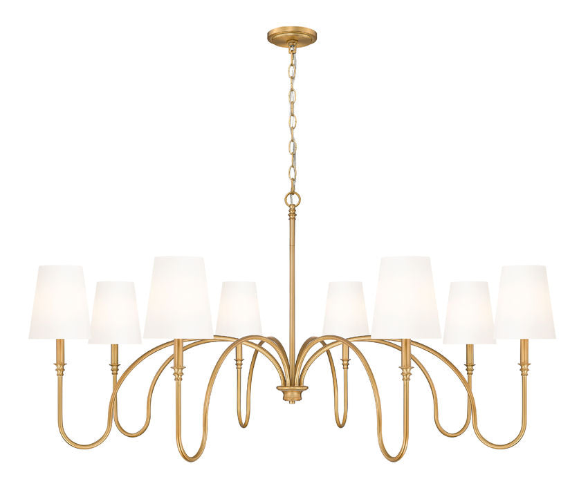 Z-Lite Jisele 59" 8-Light Rubbed Brass Steel Frame White Linen Shade Chandelier