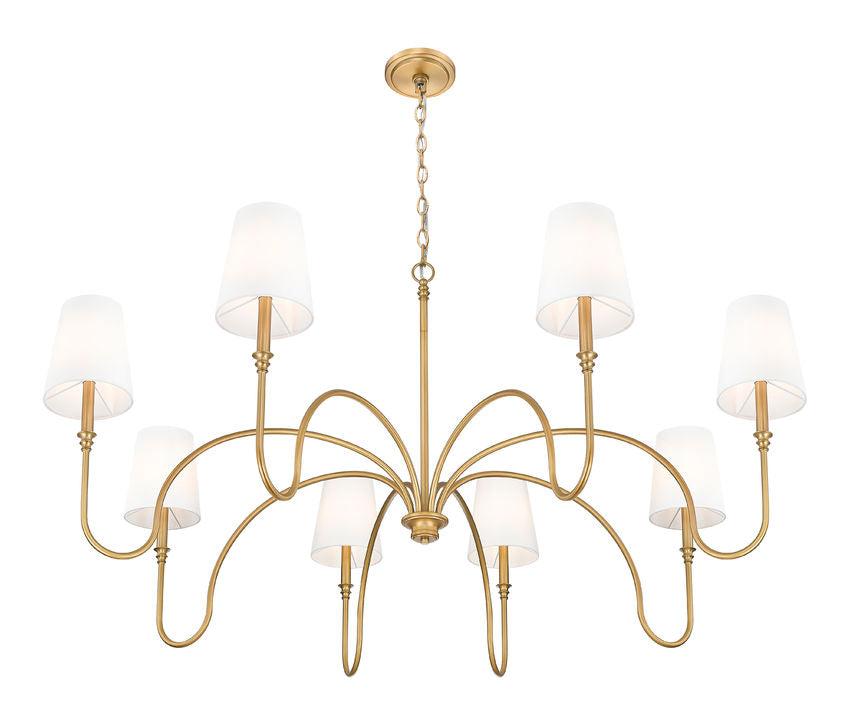 Z-Lite Jisele 59" 8-Light Rubbed Brass Steel Frame White Linen Shade Chandelier