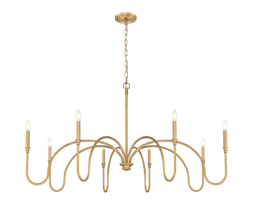 Z-Lite Jisele 59" 8-Light Rubbed Brass Steel Frame White Linen Shade Chandelier