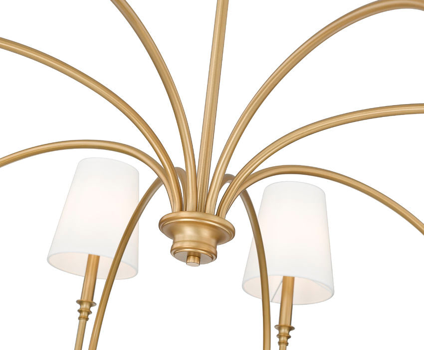 Z-Lite Jisele 59" 8-Light Rubbed Brass Steel Frame White Linen Shade Chandelier