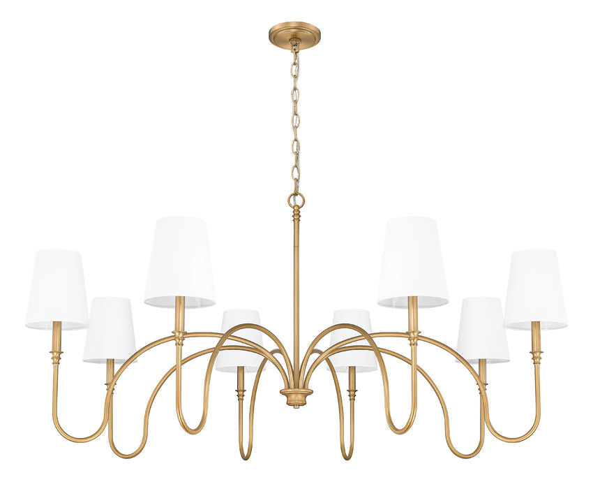 Z-Lite Jisele 59" 8-Light Rubbed Brass Steel Frame White Linen Shade Chandelier