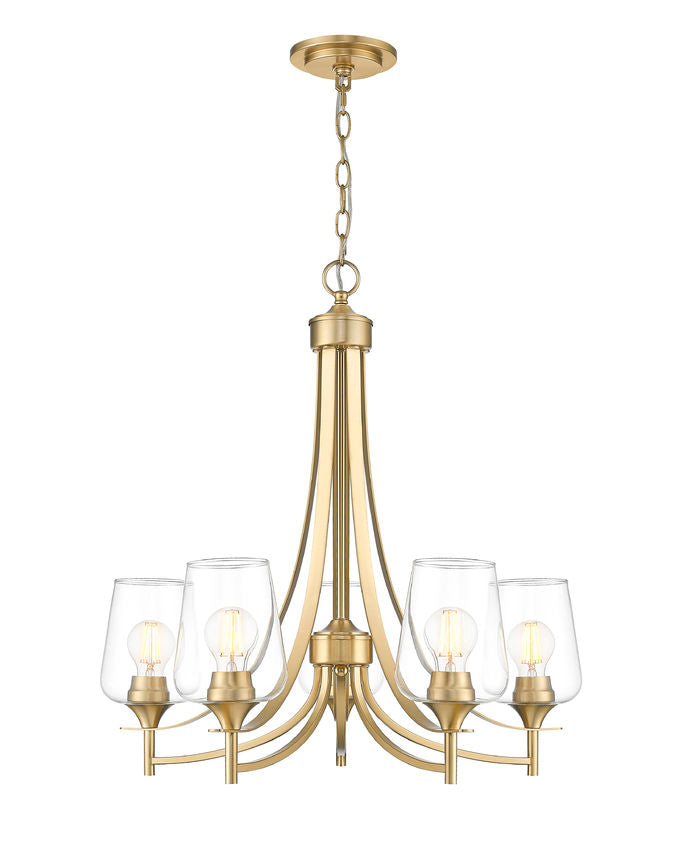 Z-Lite Joliet 25" 5-Light Burnished Brass Steel Frame Clear Glass Shade Chandelier