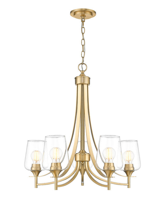Z-Lite Joliet 25" 5-Light Burnished Brass Steel Frame Clear Glass Shade Chandelier