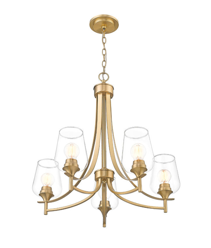 Z-Lite Joliet 25" 5-Light Burnished Brass Steel Frame Clear Glass Shade Chandelier