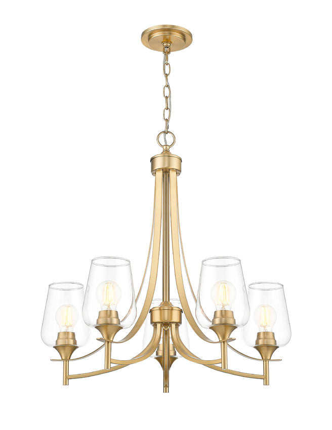 Z-Lite Joliet 25" 5-Light Burnished Brass Steel Frame Clear Glass Shade Chandelier