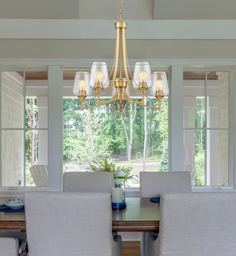 Z-Lite Joliet 25" 5-Light Burnished Brass Steel Frame Clear Glass Shade Chandelier