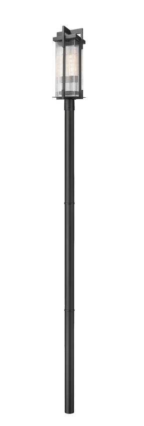 Z-Lite Fortis 5031PHBR-5009P96-BK 2-Light Aluminum Sand Black Frame Clear Ribbed Glass Shade Outdoor Post Mounted Fixture