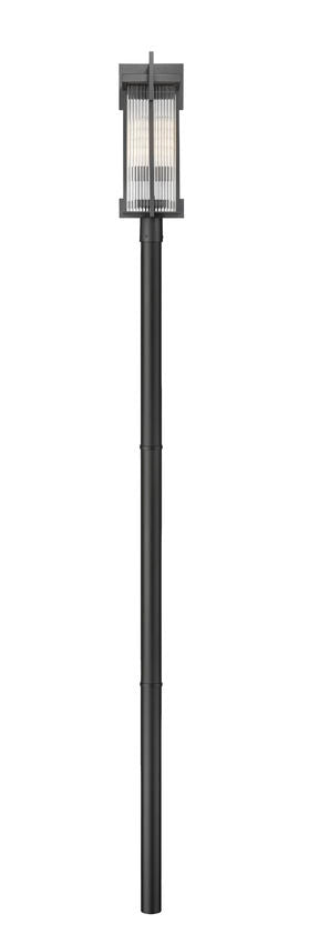 Z-Lite Fortis 5031PHBR-5009P96-BK 2-Light Aluminum Sand Black Frame Clear Ribbed Glass Shade Outdoor Post Mounted Fixture