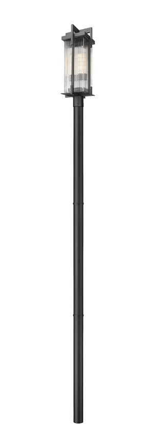 Z-Lite Fortis 5031PHBR-5009P96-BK 2-Light Aluminum Sand Black Frame Clear Ribbed Glass Shade Outdoor Post Mounted Fixture