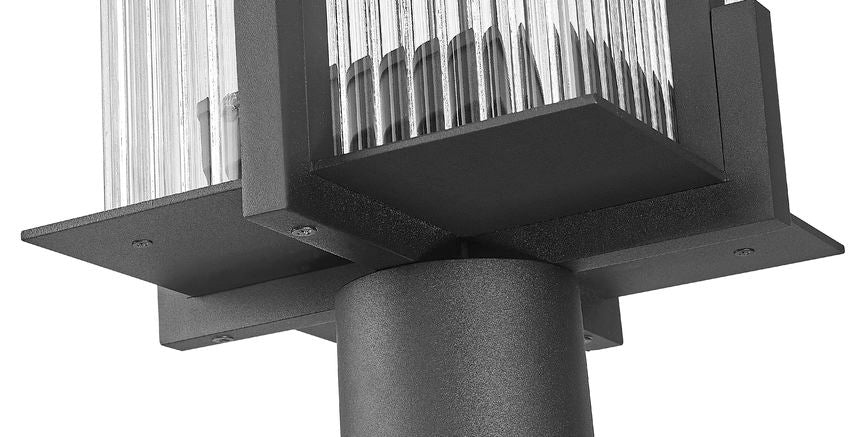 Z-Lite Fortis 5031PHBR-5009P96-BK 2-Light Aluminum Sand Black Frame Clear Ribbed Glass Shade Outdoor Post Mounted Fixture