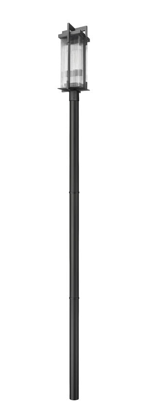 Z-Lite Fortis 5031PHBR-5009P96-BK 2-Light Aluminum Sand Black Frame Clear Ribbed Glass Shade Outdoor Post Mounted Fixture