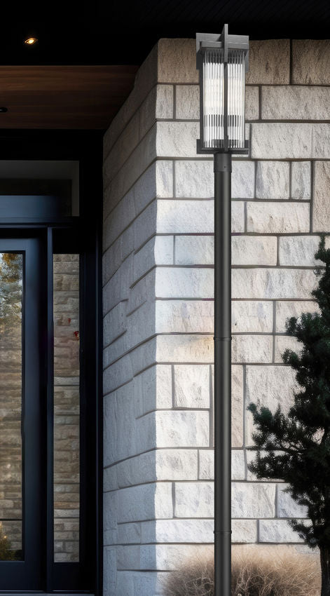 Z-Lite Fortis 5031PHBR-5009P96-BK 2-Light Aluminum Sand Black Frame Clear Ribbed Glass Shade Outdoor Post Mounted Fixture