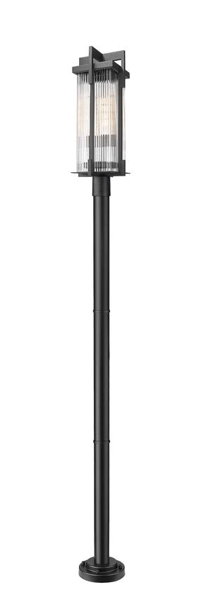 Z-Lite Fortis 5031PHBR-5012P-BK 2-Light Aluminum Sand Black Frame Clear Ribbed Glass Shade Outdoor Post Mounted Fixture