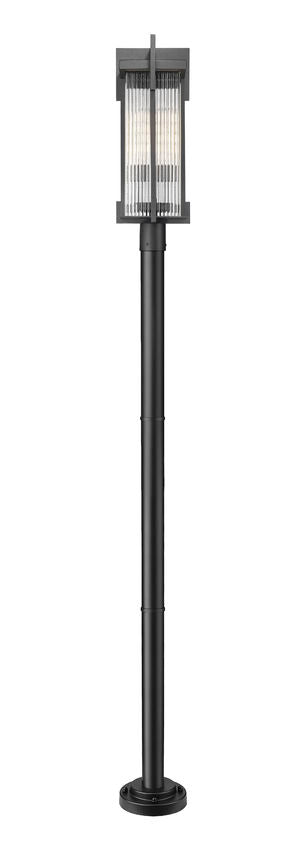 Z-Lite Fortis 5031PHBR-5012P-BK 2-Light Aluminum Sand Black Frame Clear Ribbed Glass Shade Outdoor Post Mounted Fixture
