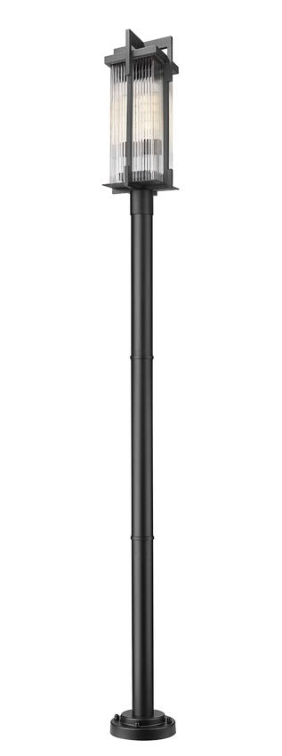 Z-Lite Fortis 5031PHBR-5012P-BK 2-Light Aluminum Sand Black Frame Clear Ribbed Glass Shade Outdoor Post Mounted Fixture