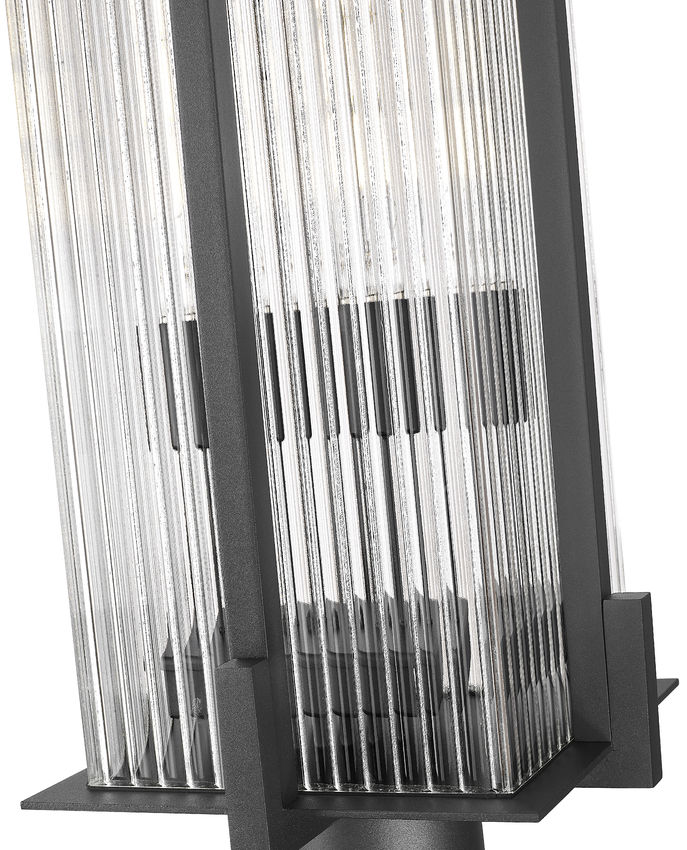 Z-Lite Fortis 5031PHBR-5012P-BK 2-Light Aluminum Sand Black Frame Clear Ribbed Glass Shade Outdoor Post Mounted Fixture