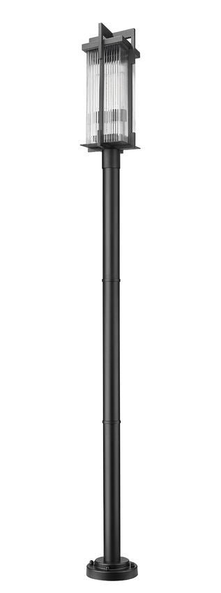 Z-Lite Fortis 5031PHBR-5012P-BK 2-Light Aluminum Sand Black Frame Clear Ribbed Glass Shade Outdoor Post Mounted Fixture