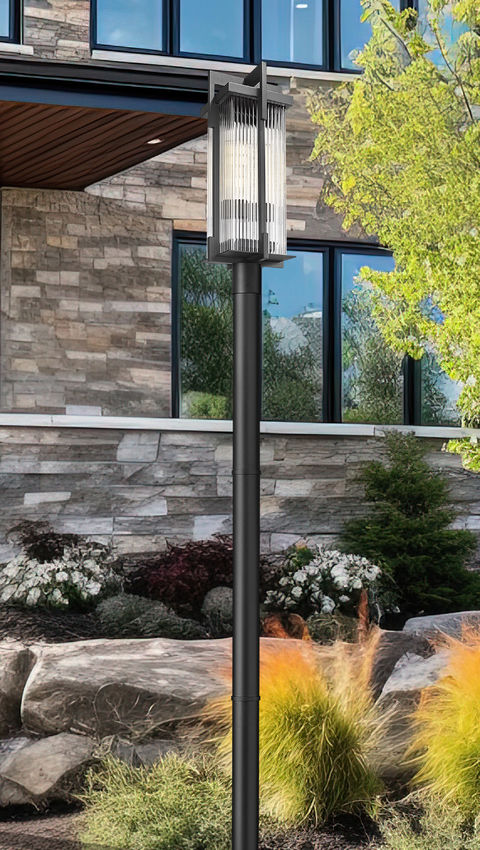 Z-Lite Fortis 5031PHBR-5012P-BK 2-Light Aluminum Sand Black Frame Clear Ribbed Glass Shade Outdoor Post Mounted Fixture