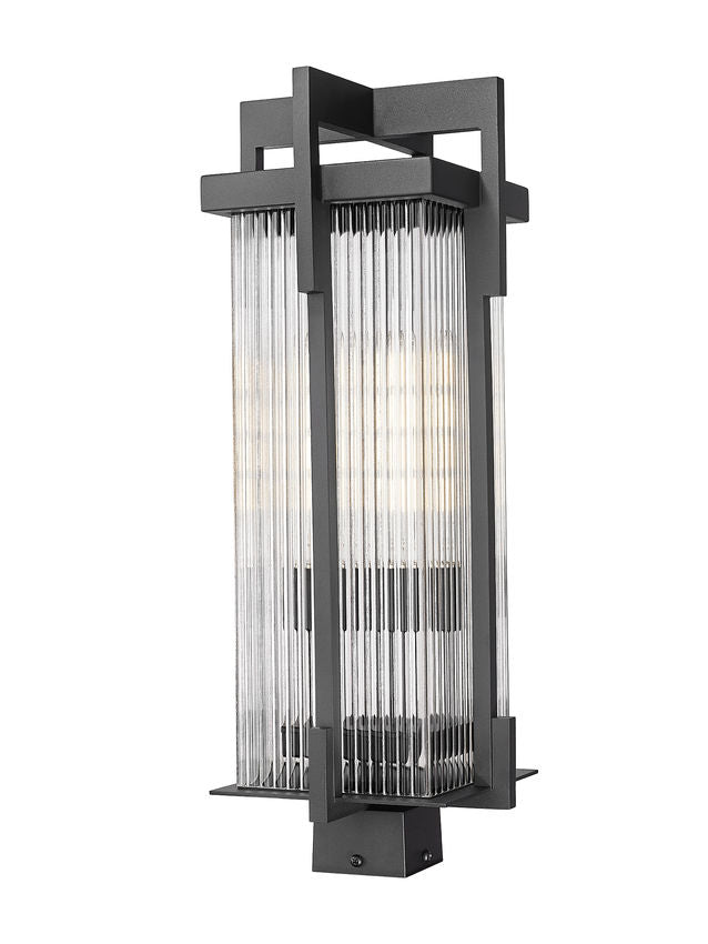 Z-Lite Fortis 5031PHBS-BK 2-Light Aluminum Sand Black Frame Clear Ribbed Glass Shade Outdoor Post Mounted Fixture