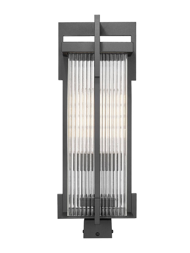 Z-Lite Fortis 5031PHBS-BK 2-Light Aluminum Sand Black Frame Clear Ribbed Glass Shade Outdoor Post Mounted Fixture