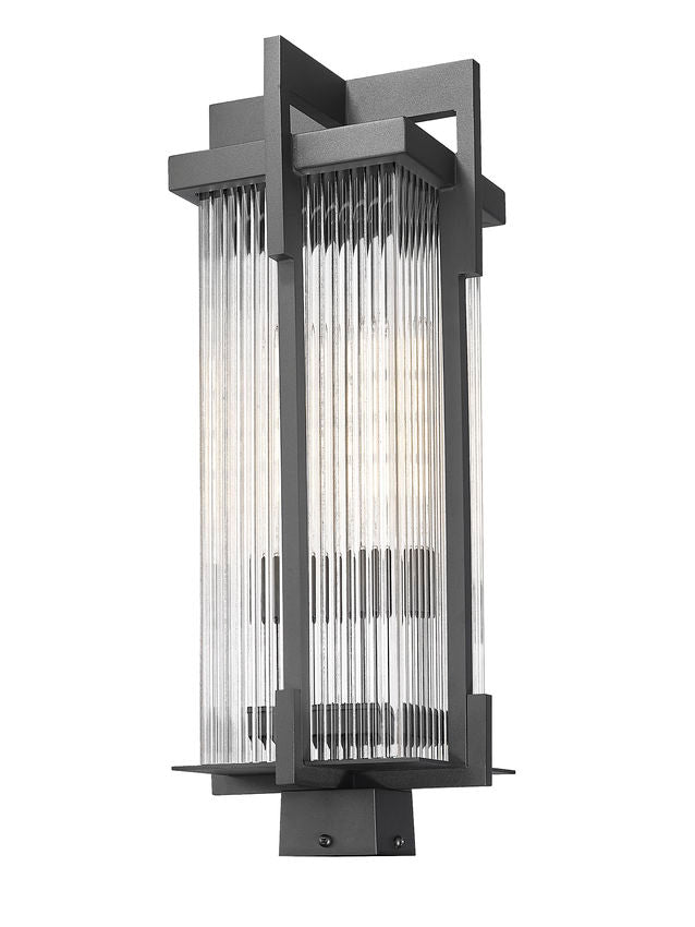 Z-Lite Fortis 5031PHBS-BK 2-Light Aluminum Sand Black Frame Clear Ribbed Glass Shade Outdoor Post Mounted Fixture