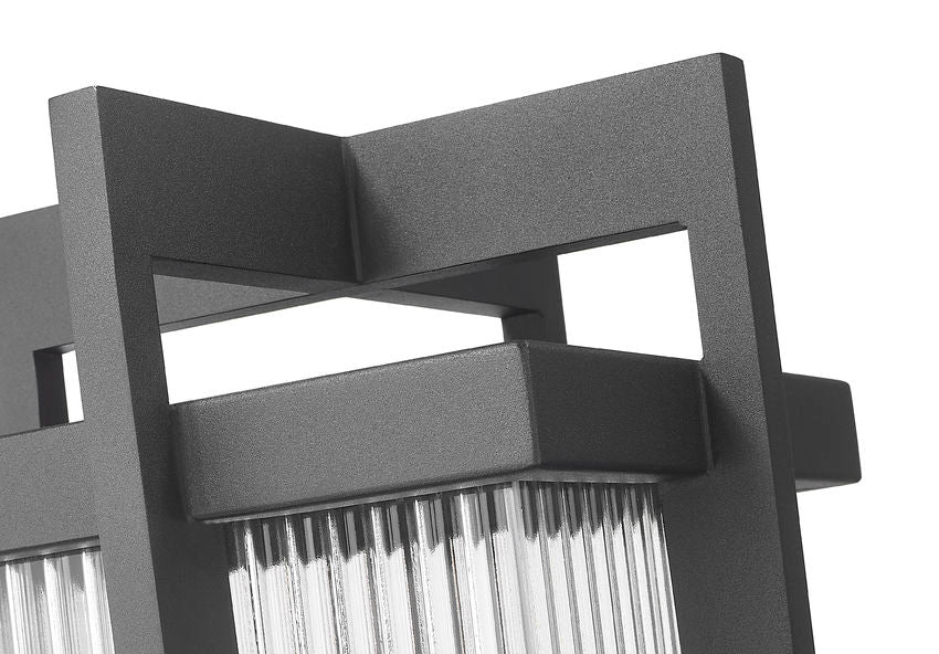 Z-Lite Fortis 5031PHBS-BK 2-Light Aluminum Sand Black Frame Clear Ribbed Glass Shade Outdoor Post Mounted Fixture