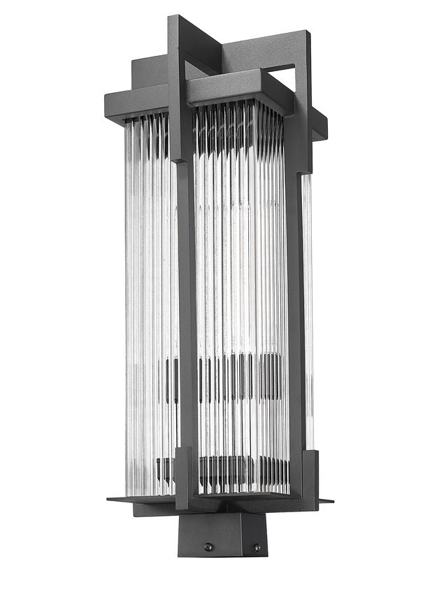 Z-Lite Fortis 5031PHBS-BK 2-Light Aluminum Sand Black Frame Clear Ribbed Glass Shade Outdoor Post Mounted Fixture