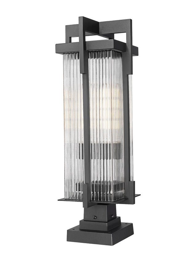 Z-Lite Fortis 5031PHBS-SQPM-BK 2-Light Aluminum Sand Black Frame Clear Ribbed Glass Shade Outdoor Pier Mounted Fixture