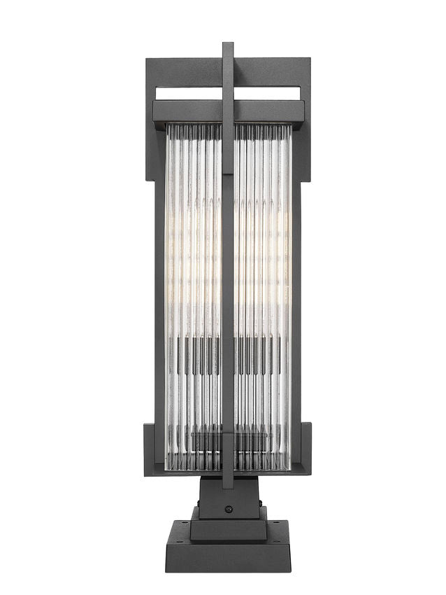 Z-Lite Fortis 5031PHBS-SQPM-BK 2-Light Aluminum Sand Black Frame Clear Ribbed Glass Shade Outdoor Pier Mounted Fixture