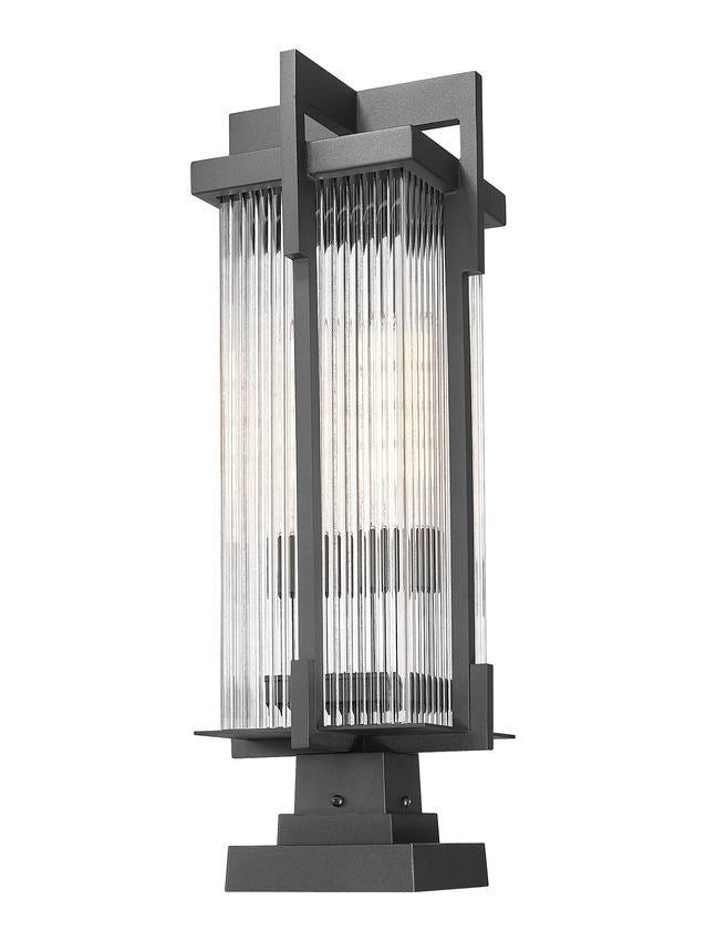 Z-Lite Fortis 5031PHBS-SQPM-BK 2-Light Aluminum Sand Black Frame Clear Ribbed Glass Shade Outdoor Pier Mounted Fixture