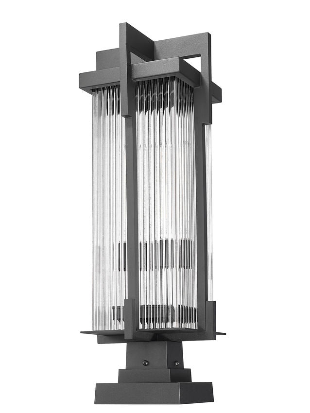 Z-Lite Fortis 5031PHBS-SQPM-BK 2-Light Aluminum Sand Black Frame Clear Ribbed Glass Shade Outdoor Pier Mounted Fixture
